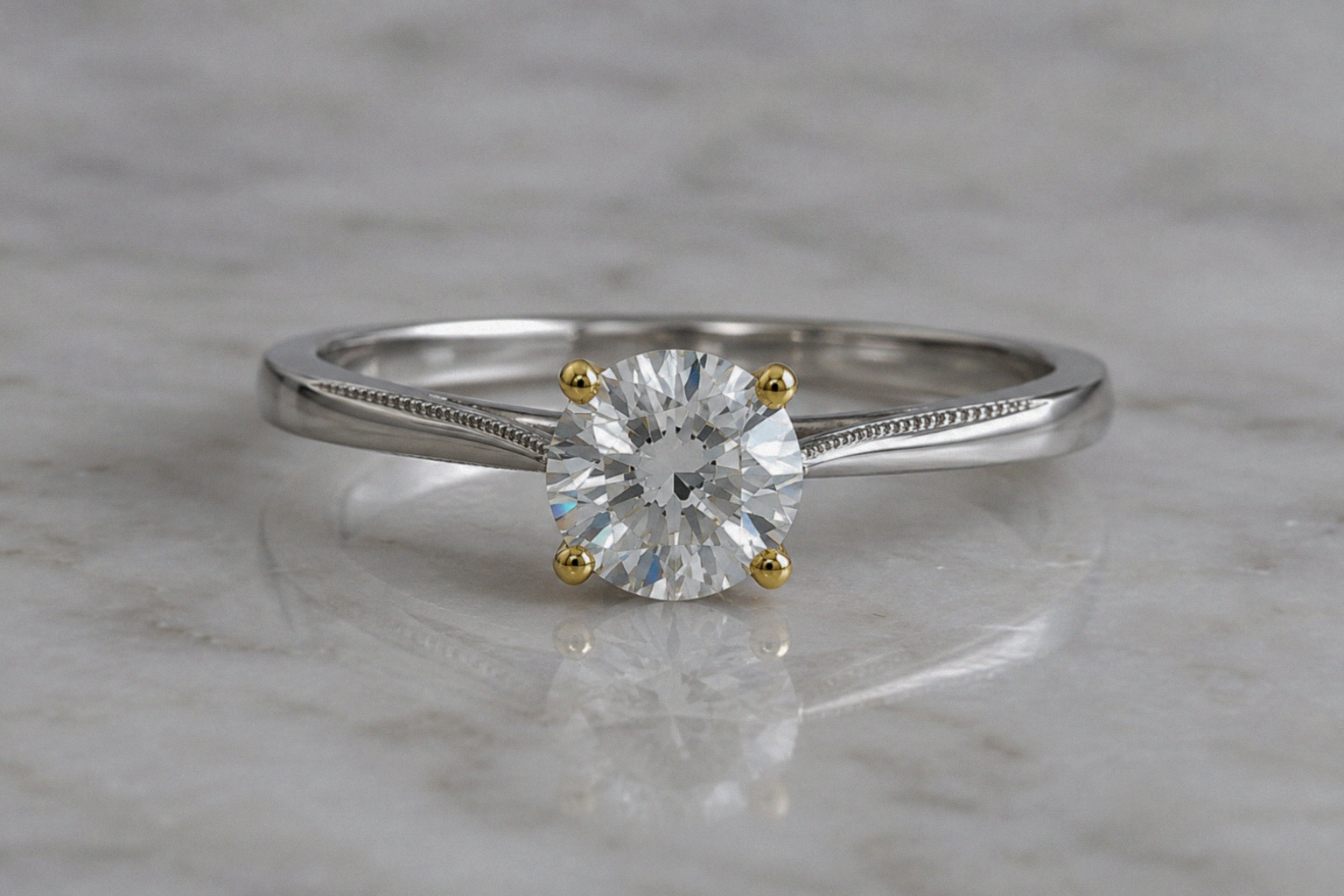 14ct White & Yellow Gold 1ct Diamond Solitaire Engagement Ring