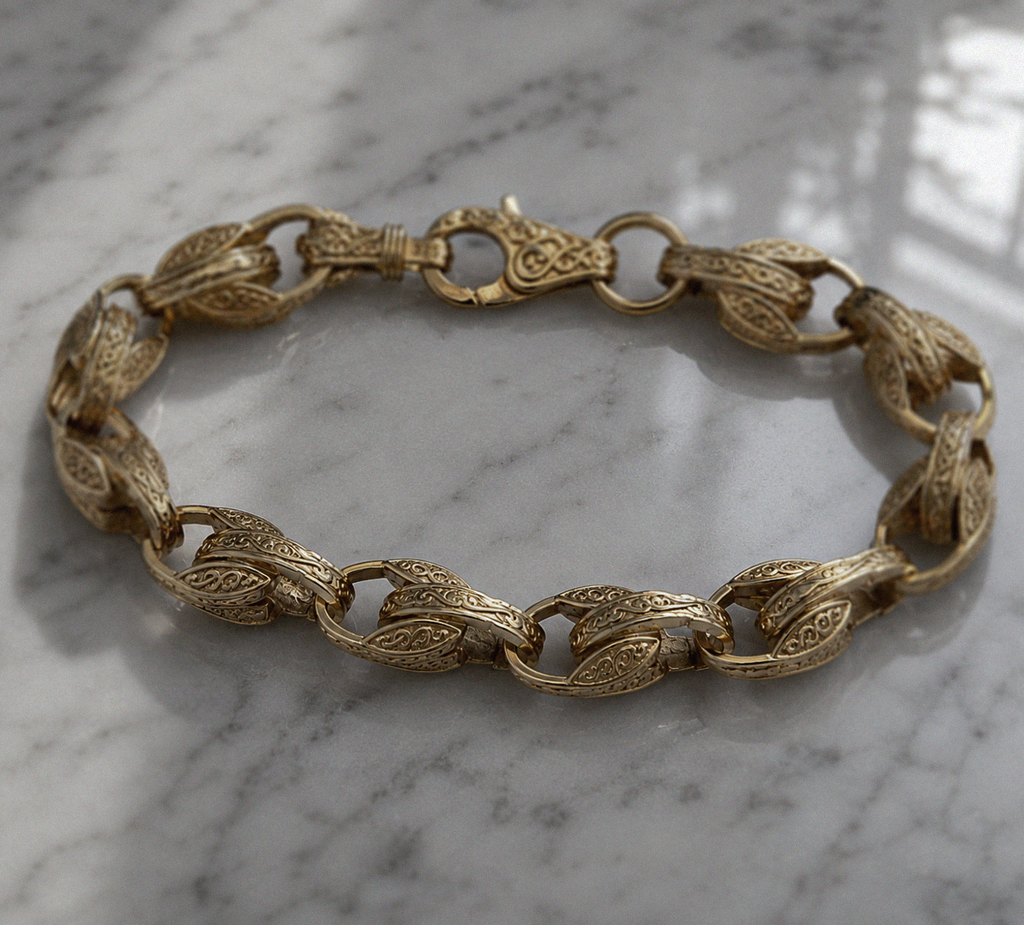 9ct Yellow Gold Medium Tulip Link Bracelet – Plain Finish