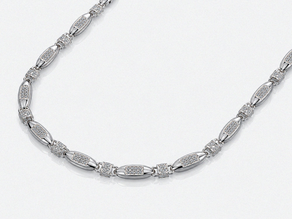Silver Cubic Zirconia Fancy Squared Chain 28–34"