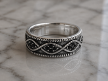Sterling Silver Black Cubic Zirconia Wave Band Ring.