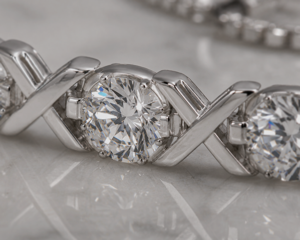 Sterling Silver Moissanite Cross-Link Slider Bracelet