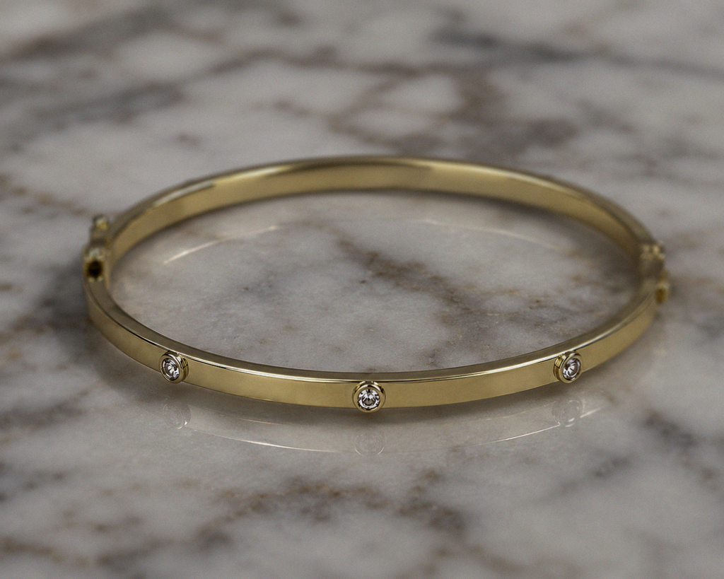 9ct Yellow Gold CZ Set Hinged Bangle