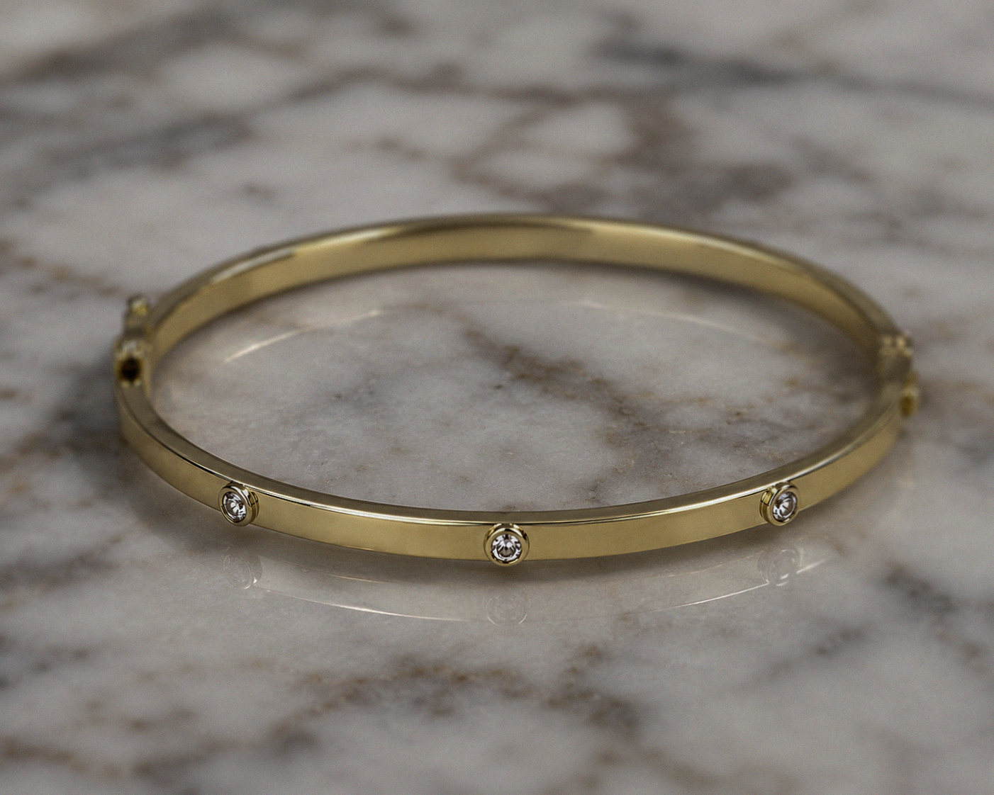 9ct Yellow Gold CZ Set Hinged Bangle