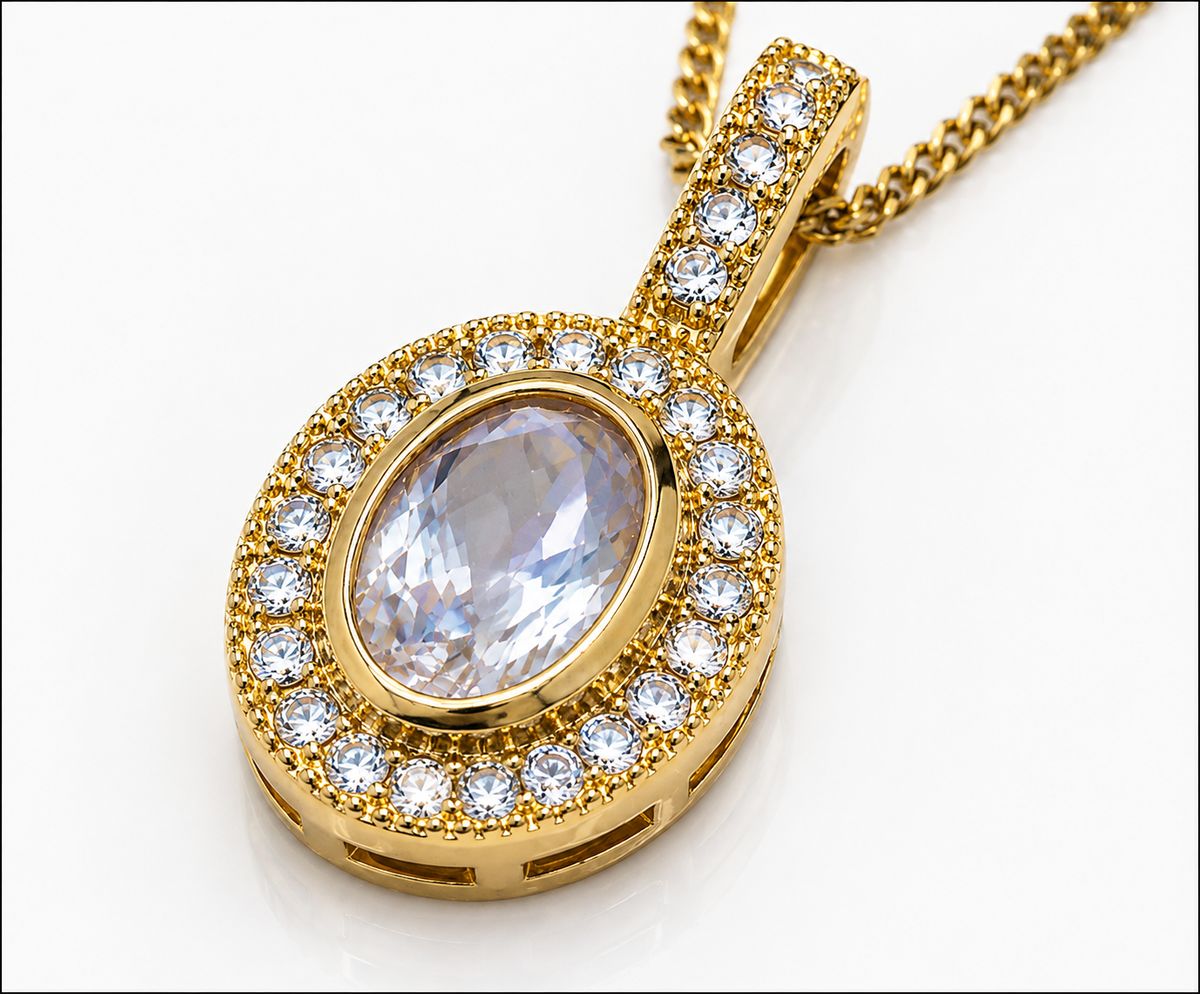 9ct Yellow Gold Blue Moonstone & White Topaz Necklace