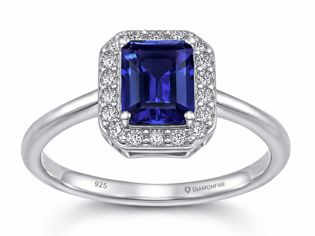 Geometric Halo Ring – Sapphire CZ & Diamonfire Zirconia