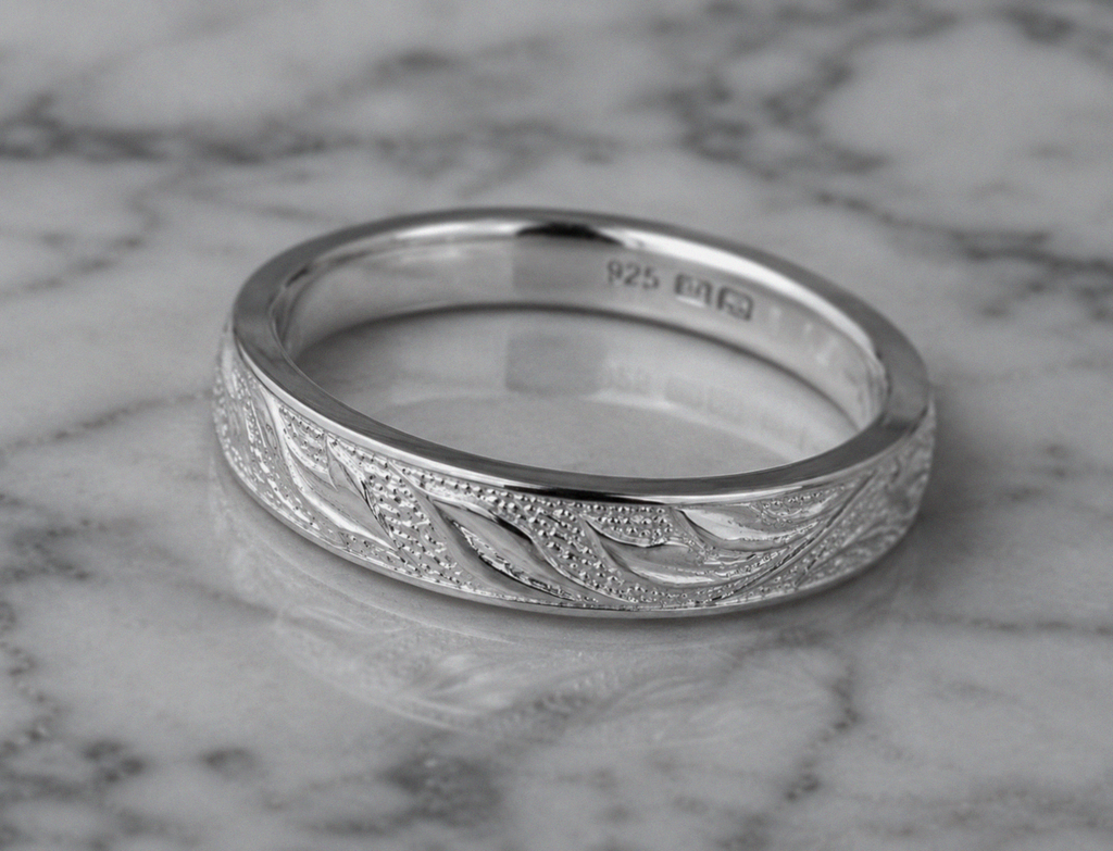 Sterling Silver Engraved Floral Band Ring