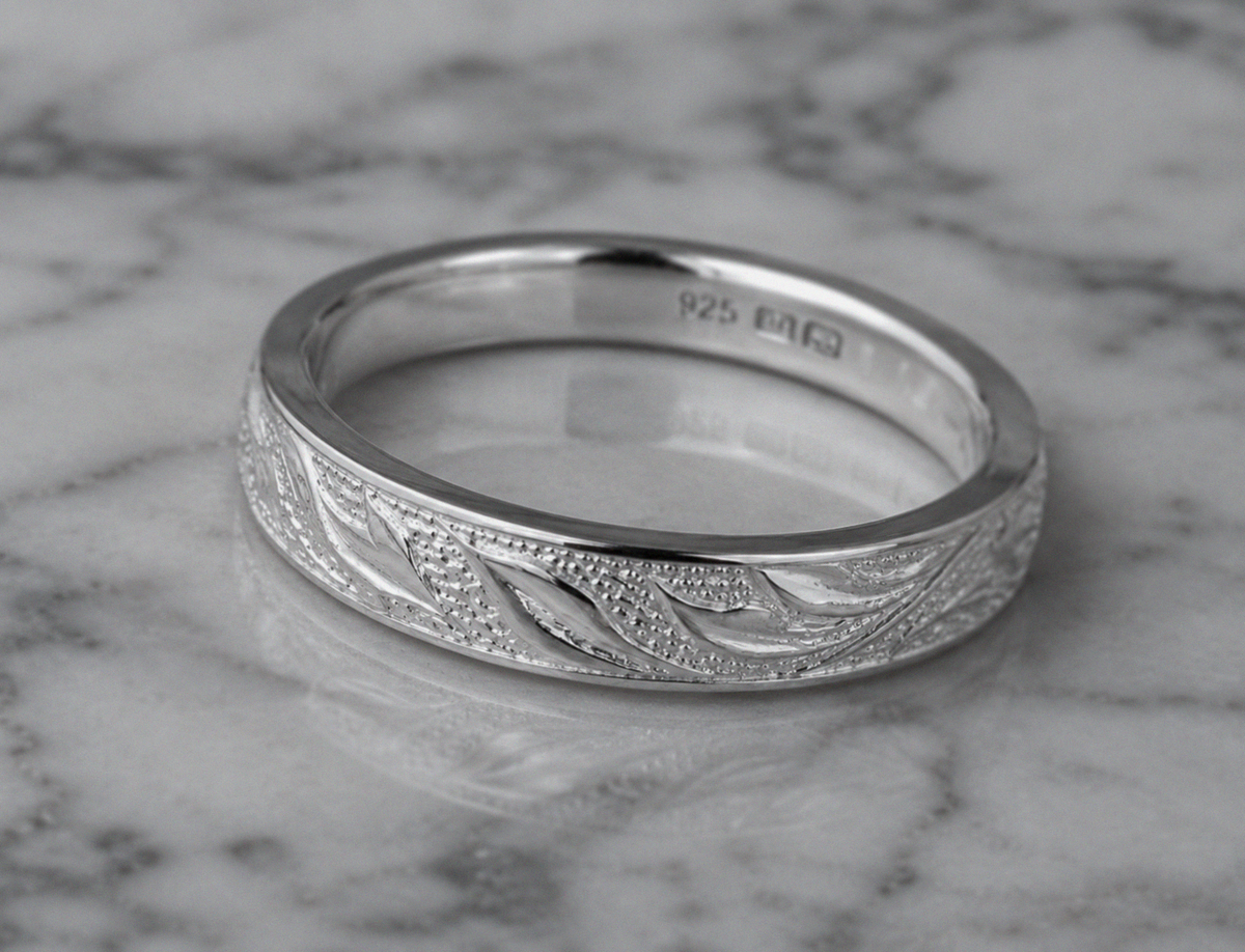 Sterling Silver Engraved Floral Band Ring