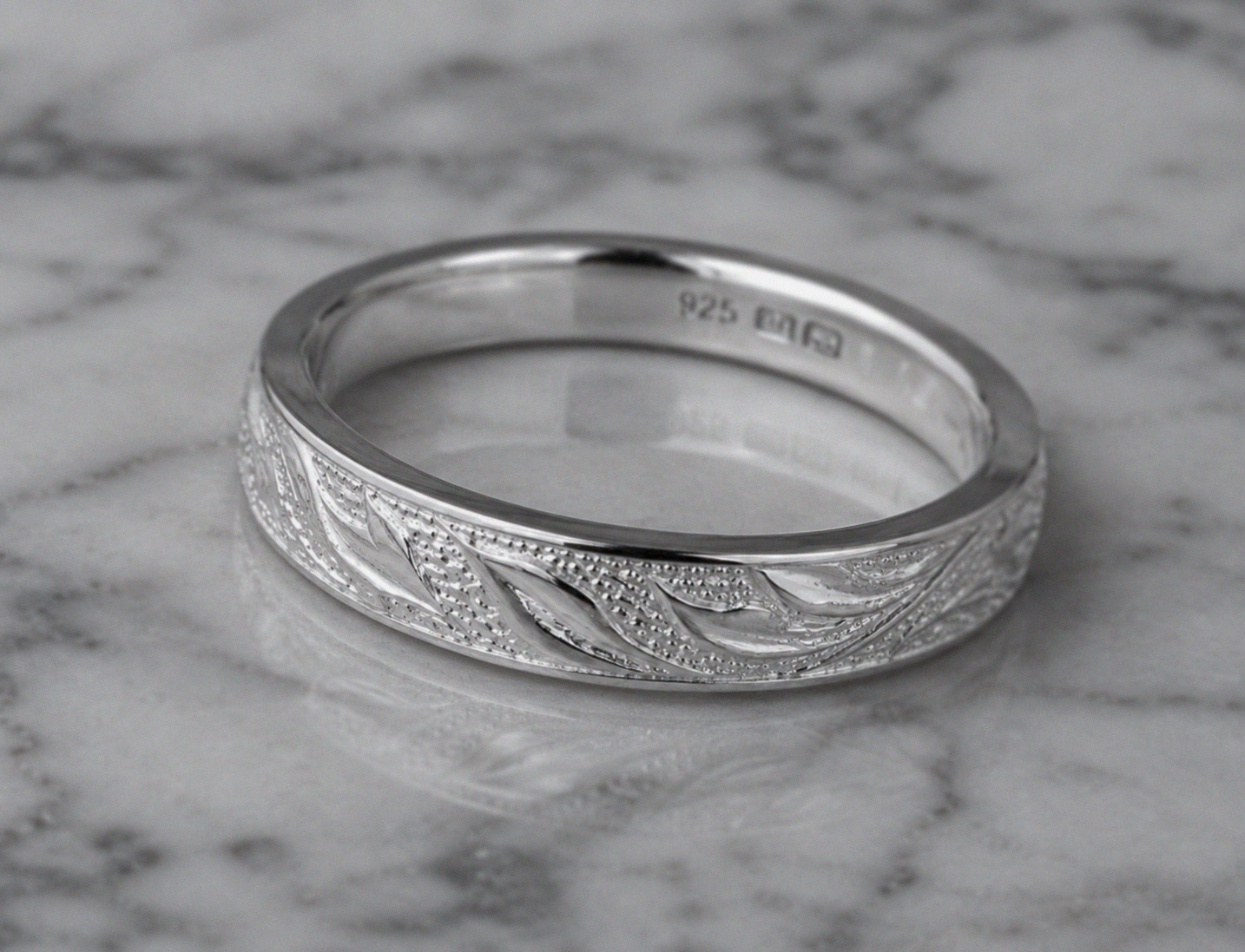 Sterling Silver Engraved Floral Band Ring