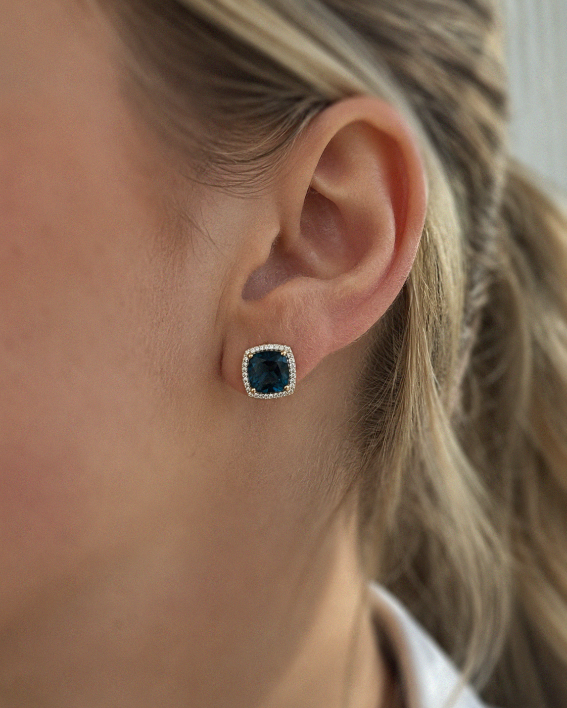 London Blue Topaz & Diamond Earrings in 9ct Gold.