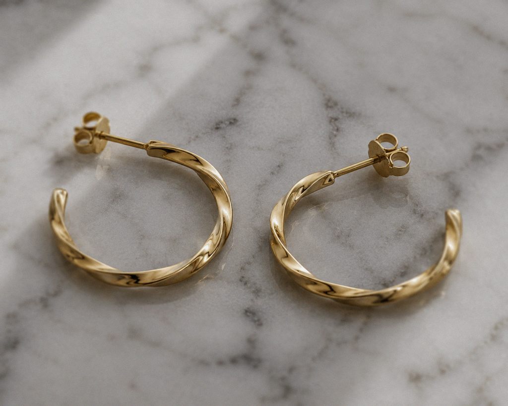 Twisted 3/4 Hoop Earrings in Gold Plated Sterling Silver