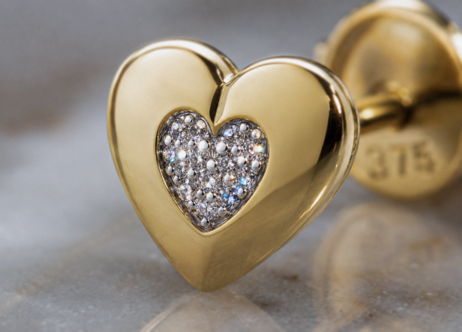 9ct Yellow Gold 0.03ct Diamond Heart Stud Earrings