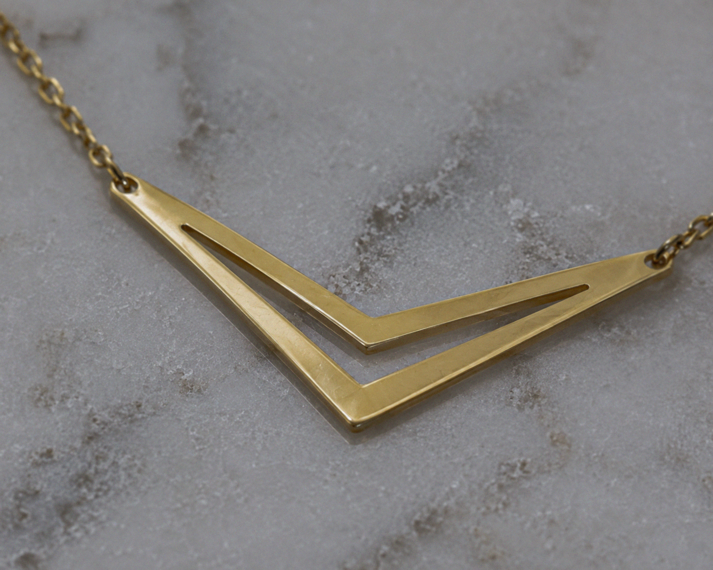 9ct Yellow Gold Double Chevron Arrow Necklace 16 Inch