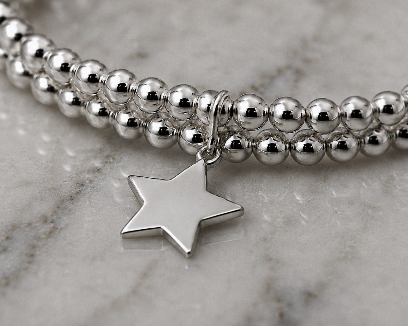 Double Row Stretch Bracelet with Star Charm – Sterling Silver