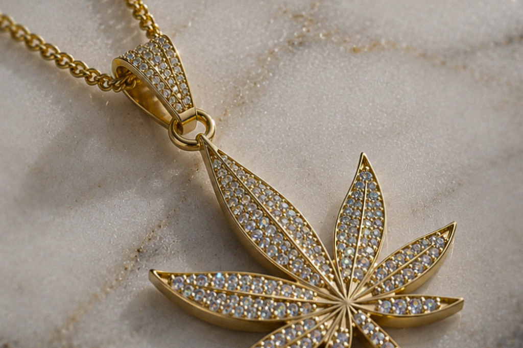 9ct Gold CZ Leaf Necklace with 18ct Diamond Cut Curb Chain