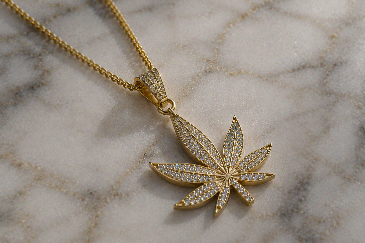 9ct Gold CZ Leaf Necklace with 18ct Diamond Cut Curb Chain