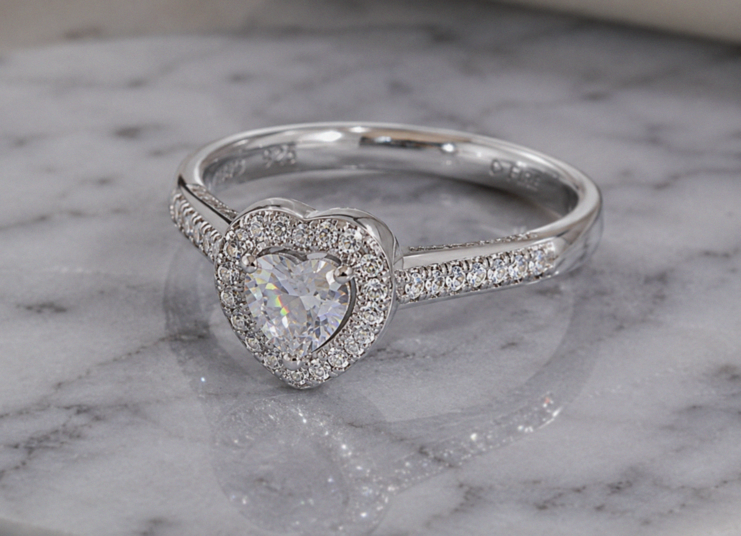 Diamonfire Sterling Silver Cubic Zirconia Heart Halo Ring