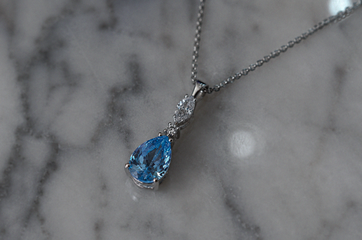 Marquise & Teardrop Blue Cubic Zirconia Pendant Necklace – Sterling Silver