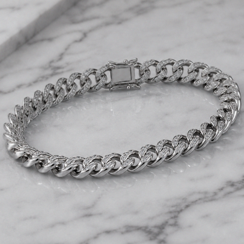 Men's Sterling Silver Rhodium Plated Cubic Zirconia Curb Bracelet 8.5"