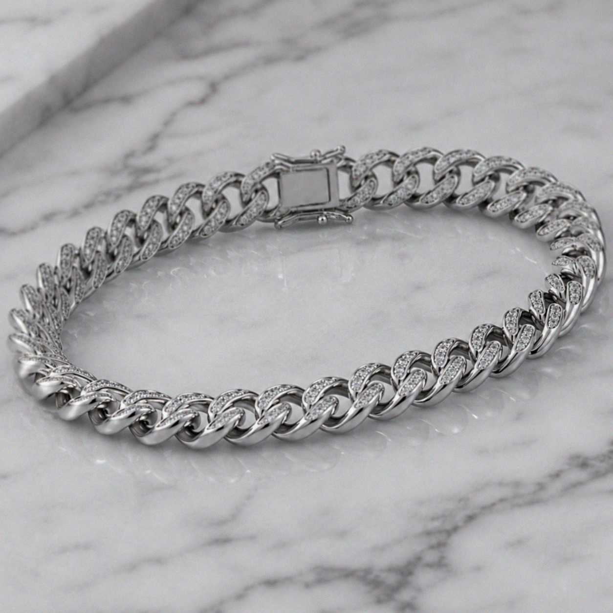 Men's Sterling Silver Rhodium Plated Cubic Zirconia Curb Bracelet 8.5"