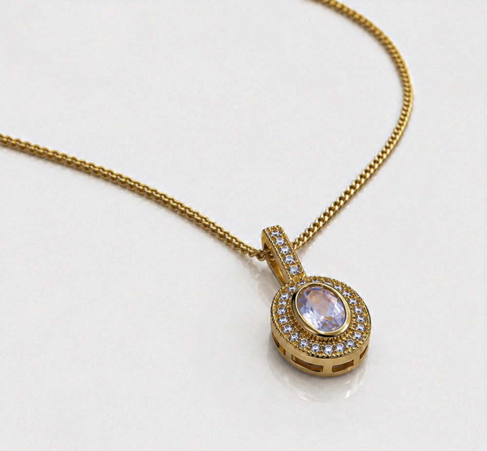 9ct Yellow Gold Blue Moonstone & White Topaz Necklace