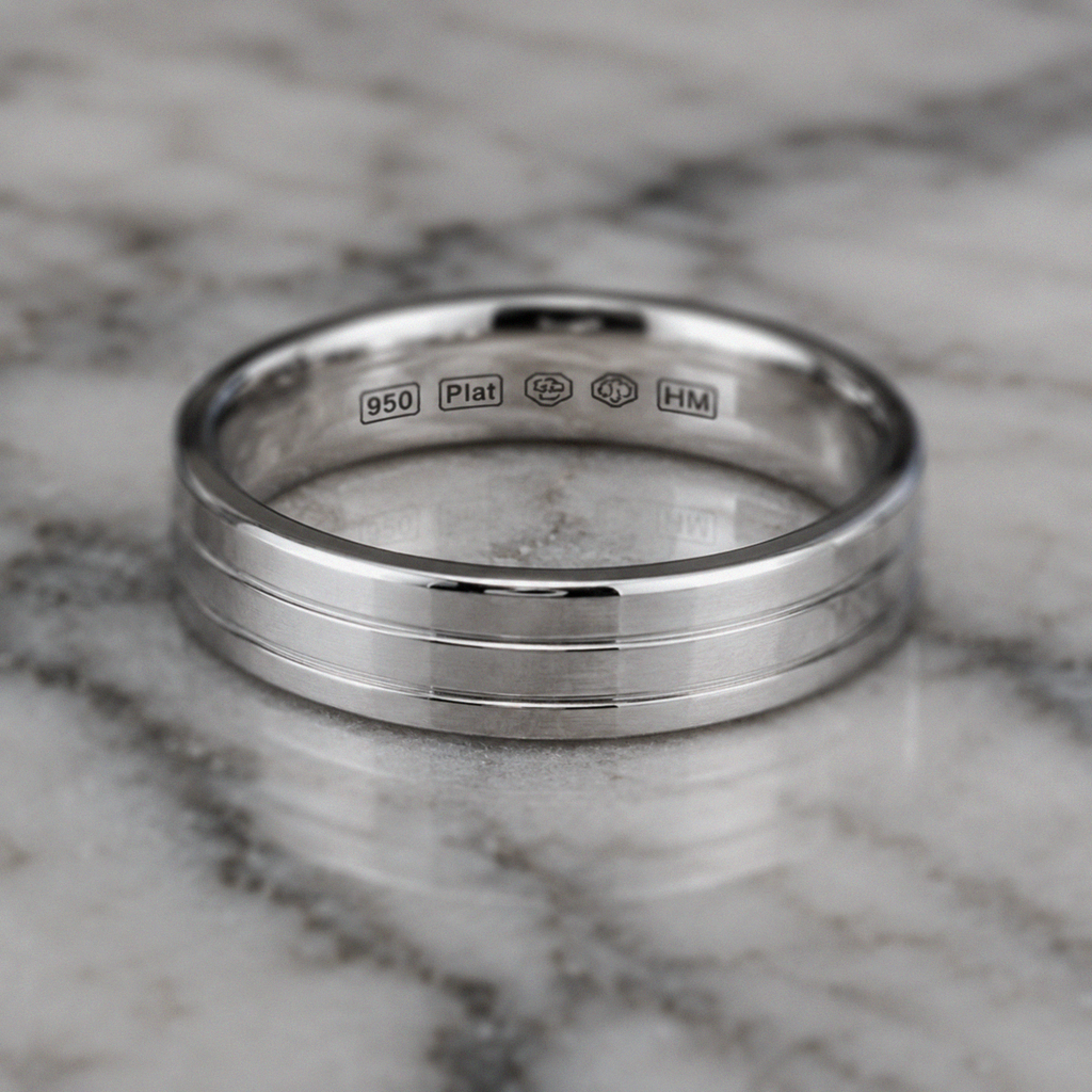 950 Platinum Double Groove Men’s Ring - 4mm