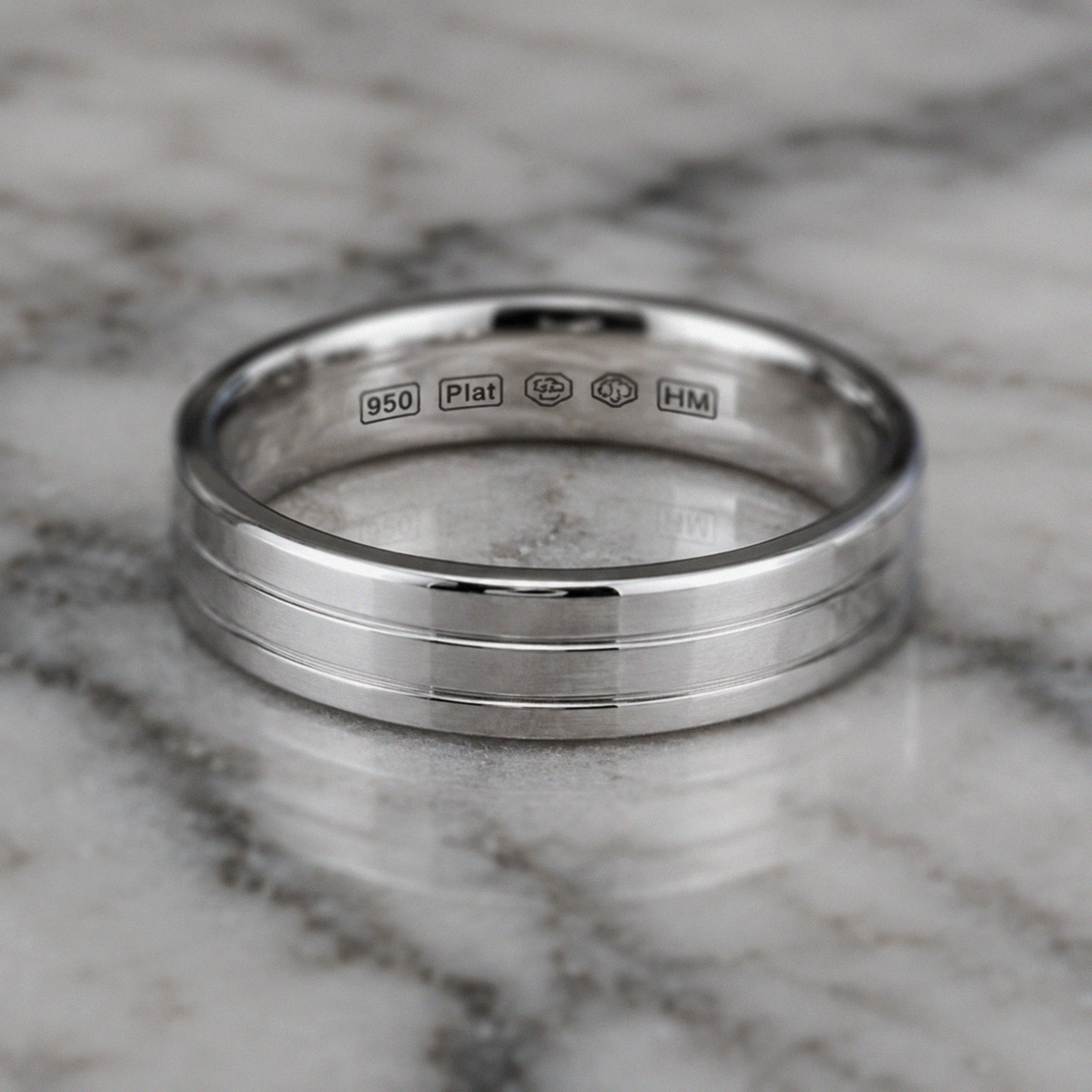 950 Platinum Double Groove Men’s Ring - 4mm
