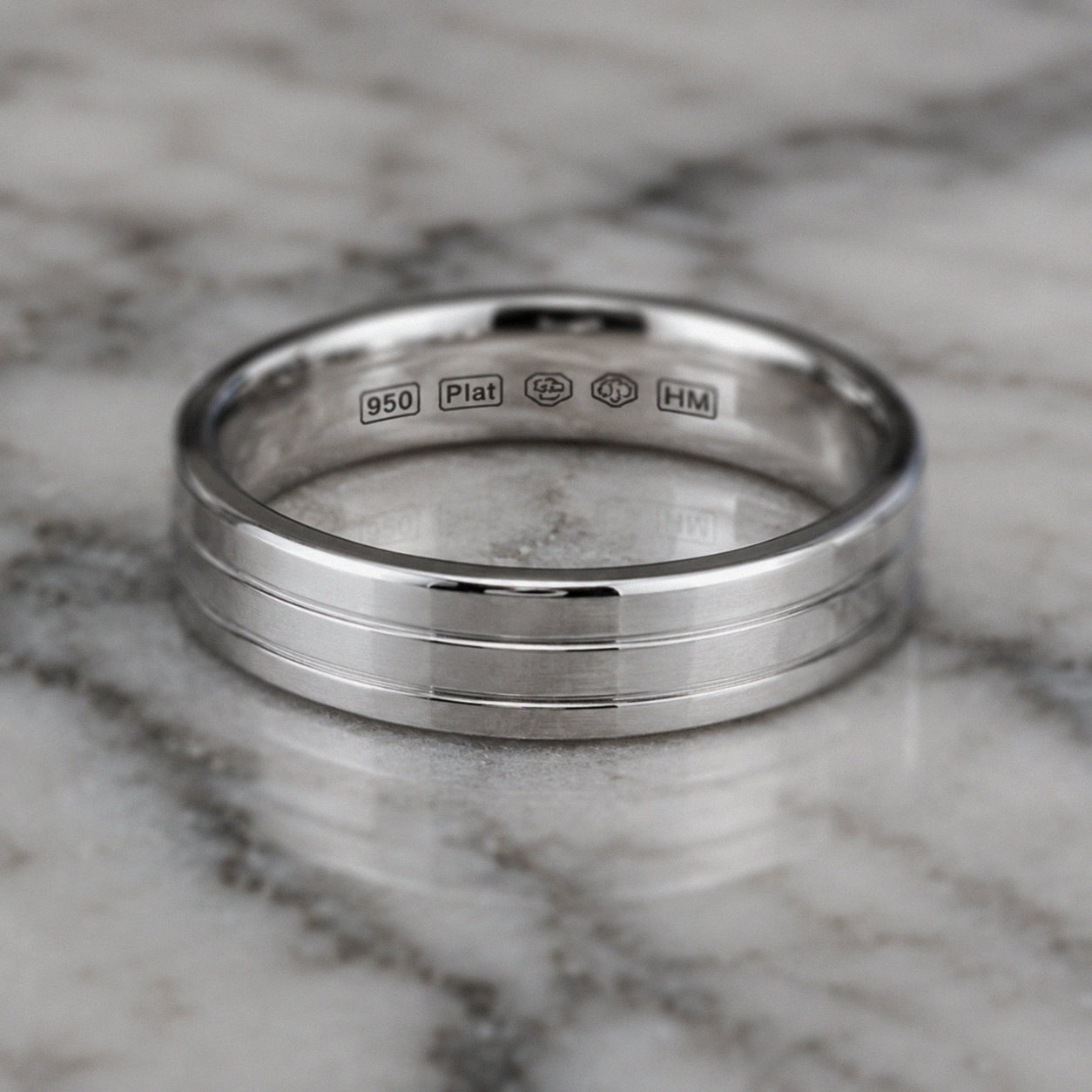950 Platinum Double Groove Men’s Ring - 4mm