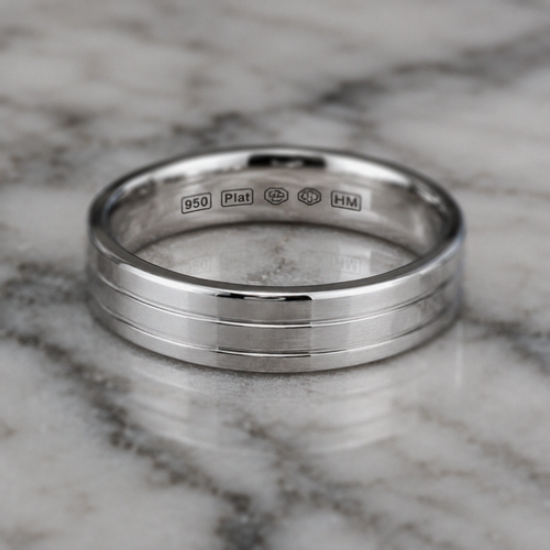 950 Platinum Double Groove Men’s Ring - 4mm