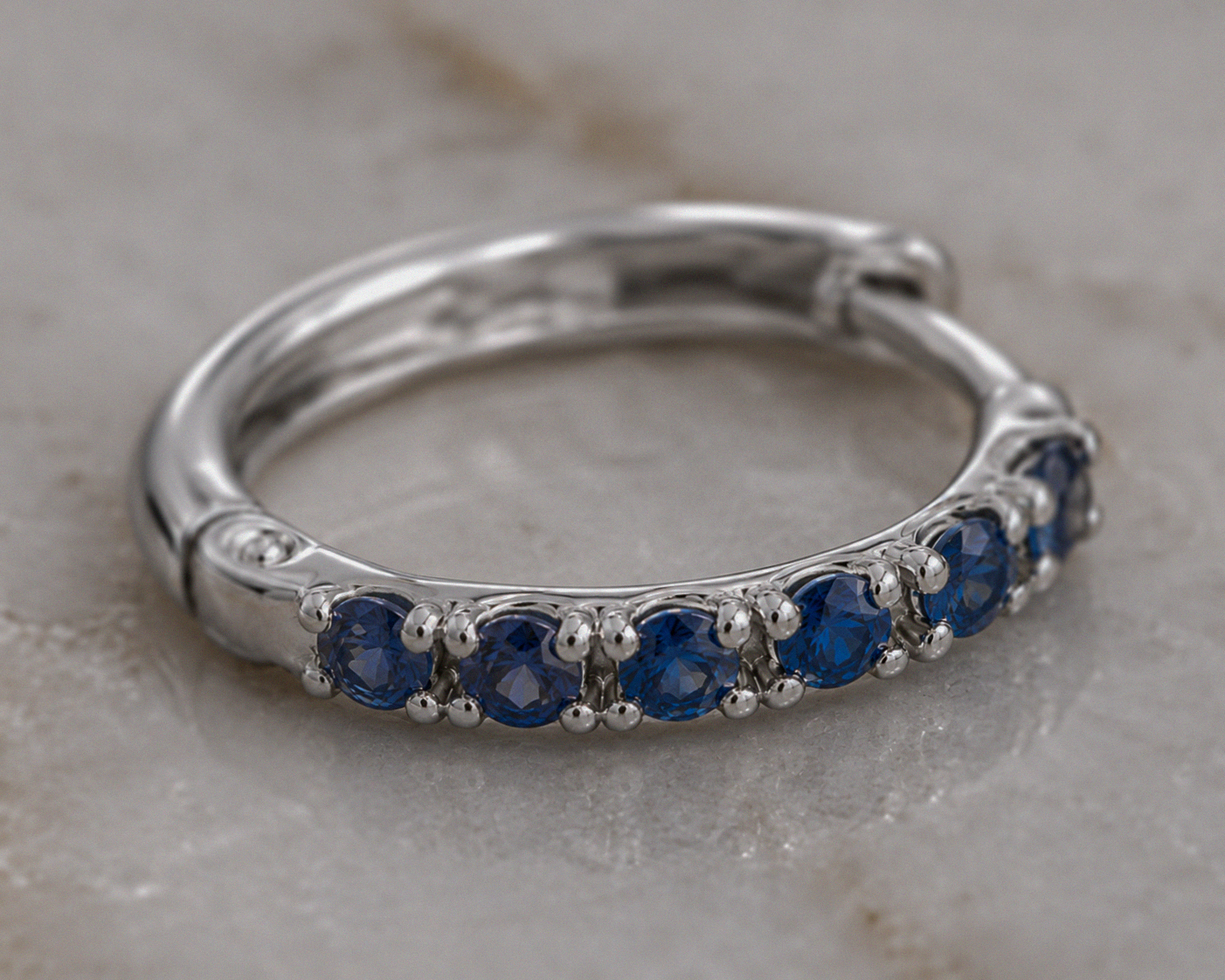 9ct White Gold Blue Sapphire Hoop Earrings