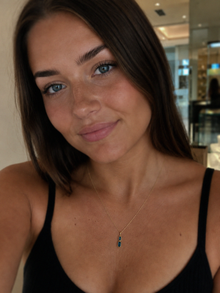 9ct Yellow Gold London Blue Topaz Drop Necklace - Emerald Cut Double Stone (45cm)