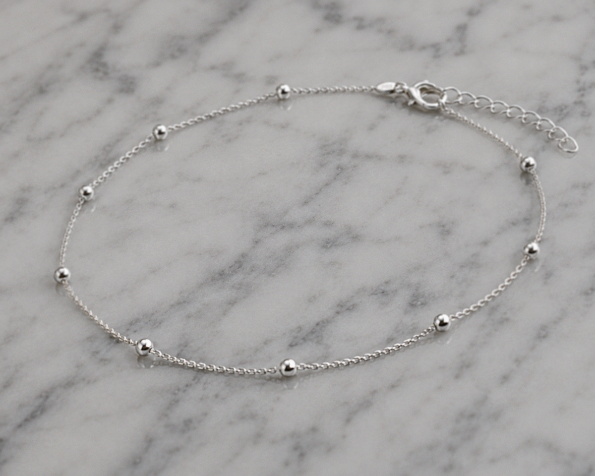 Sterling Silver Ball and Trace Chain Anklet 23–26cm