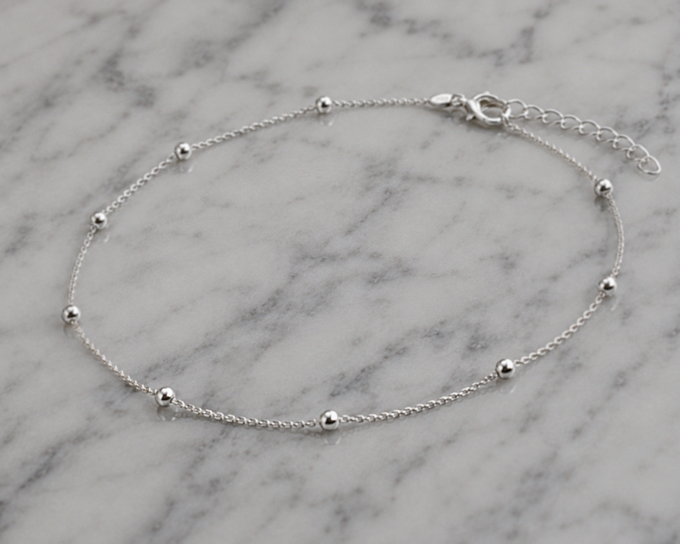 Sterling Silver Ball and Trace Chain Anklet 23–26cm