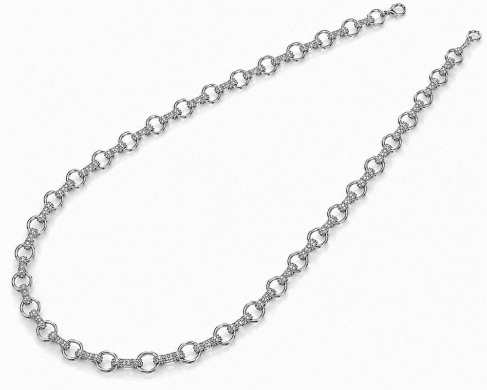 Silver Cubic Zirconia Belcher Chain 26"