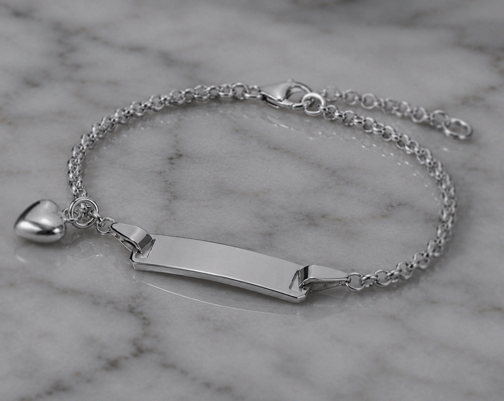 Sterling Silver Heart Charm ID Bracelet 17cm