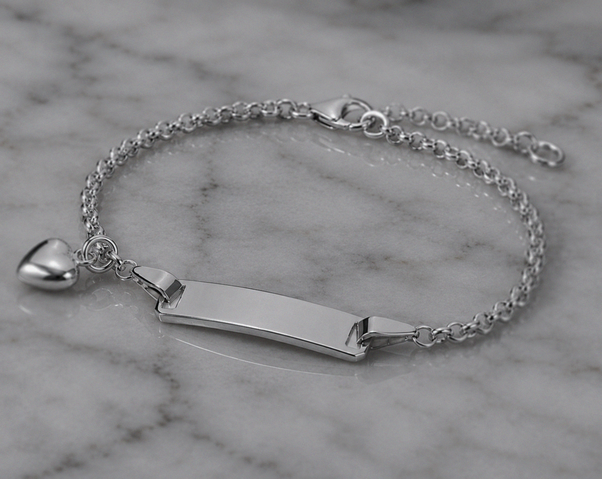 Sterling Silver Heart Charm ID Bracelet 17cm