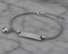 Sterling Silver Heart Charm ID Bracelet 17cm