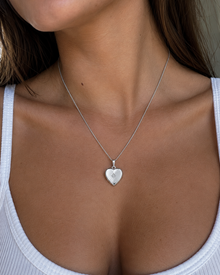 Sterling Silver Heart Locket Pendant Necklace - Starburst Details