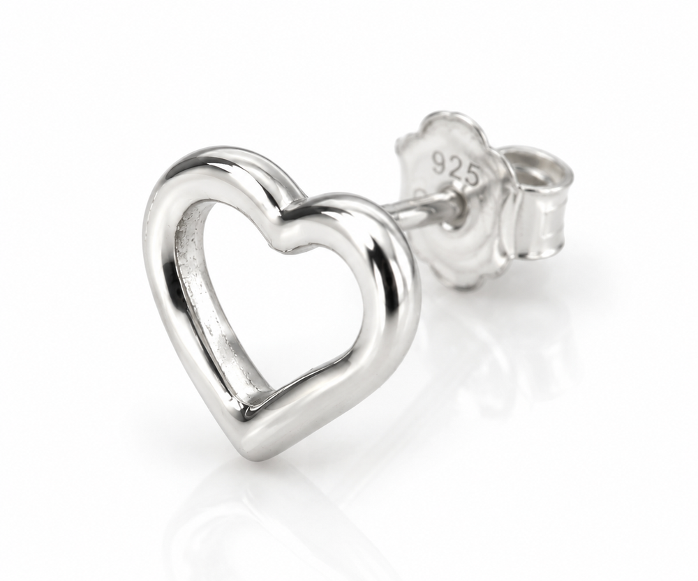 Sterling Silver Small Open Heart Stud Earrings