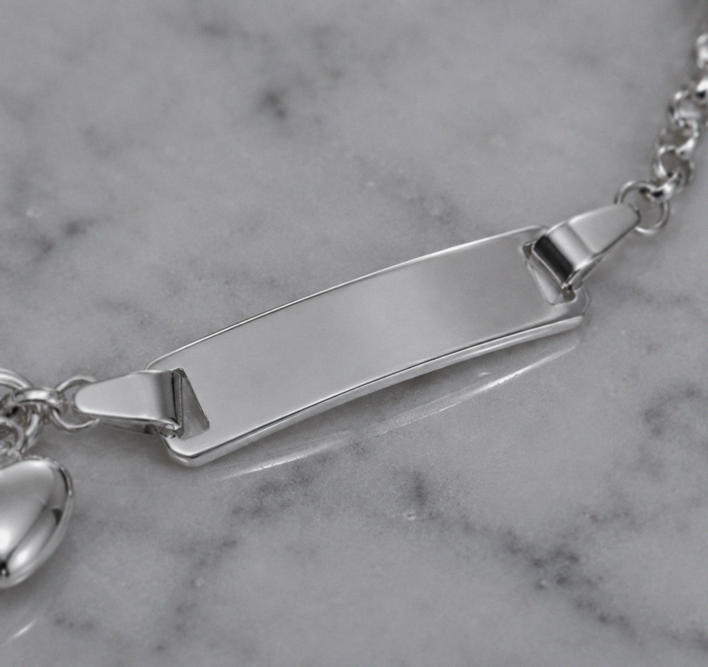 Sterling Silver Heart Charm ID Bracelet 17cm