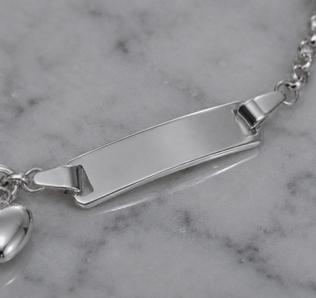 Sterling Silver Heart Charm ID Bracelet 17cm