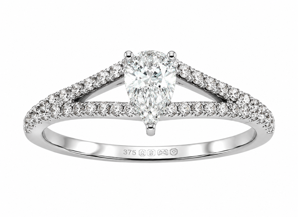 9ct White Gold 0.45ct Pear-Cut Split-Shoulder Diamond Engagement Ring