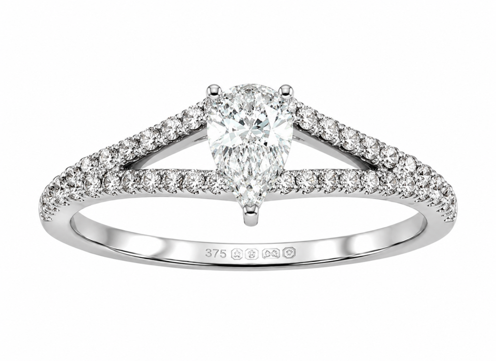 9ct White Gold 0.45ct Pear-Cut Split-Shoulder Diamond Engagement Ring