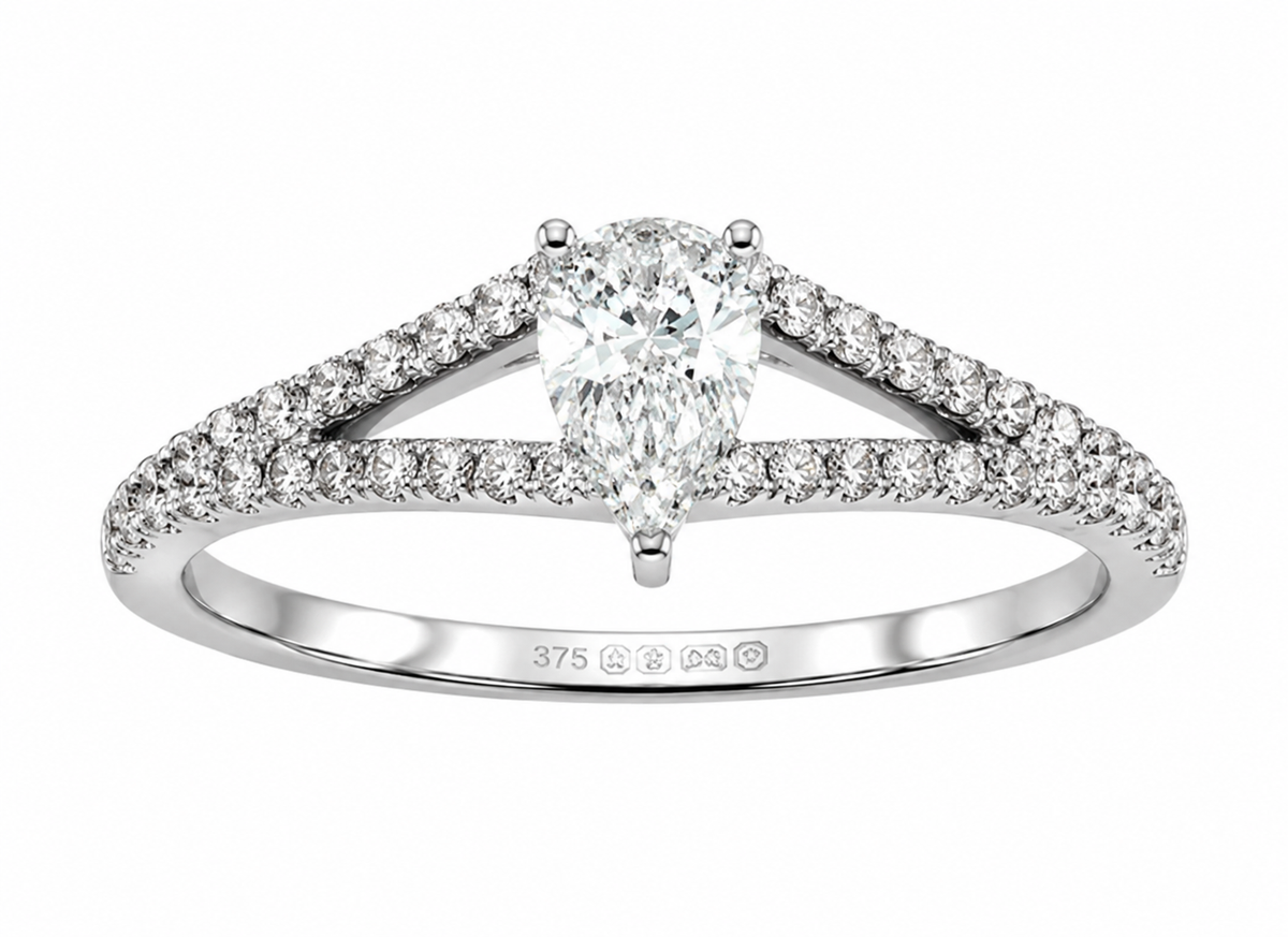 9ct White Gold 0.45ct Pear-Cut Split-Shoulder Diamond Engagement Ring