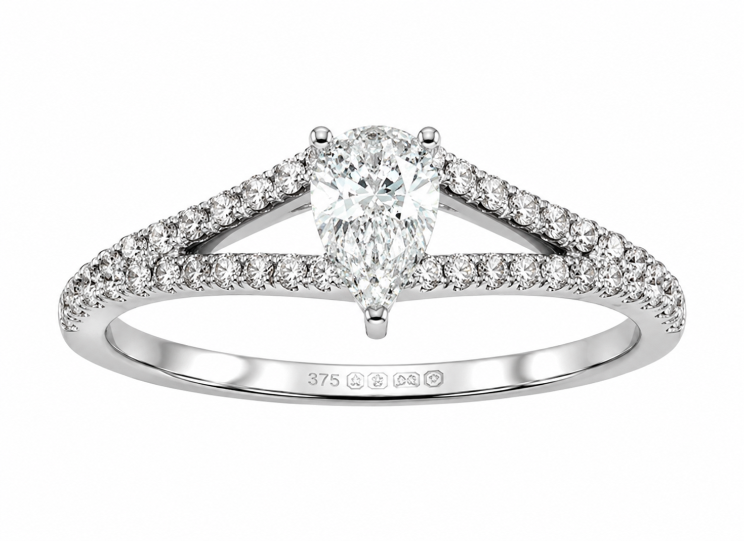 9ct White Gold 0.45ct Pear-Cut Split-Shoulder Diamond Engagement Ring