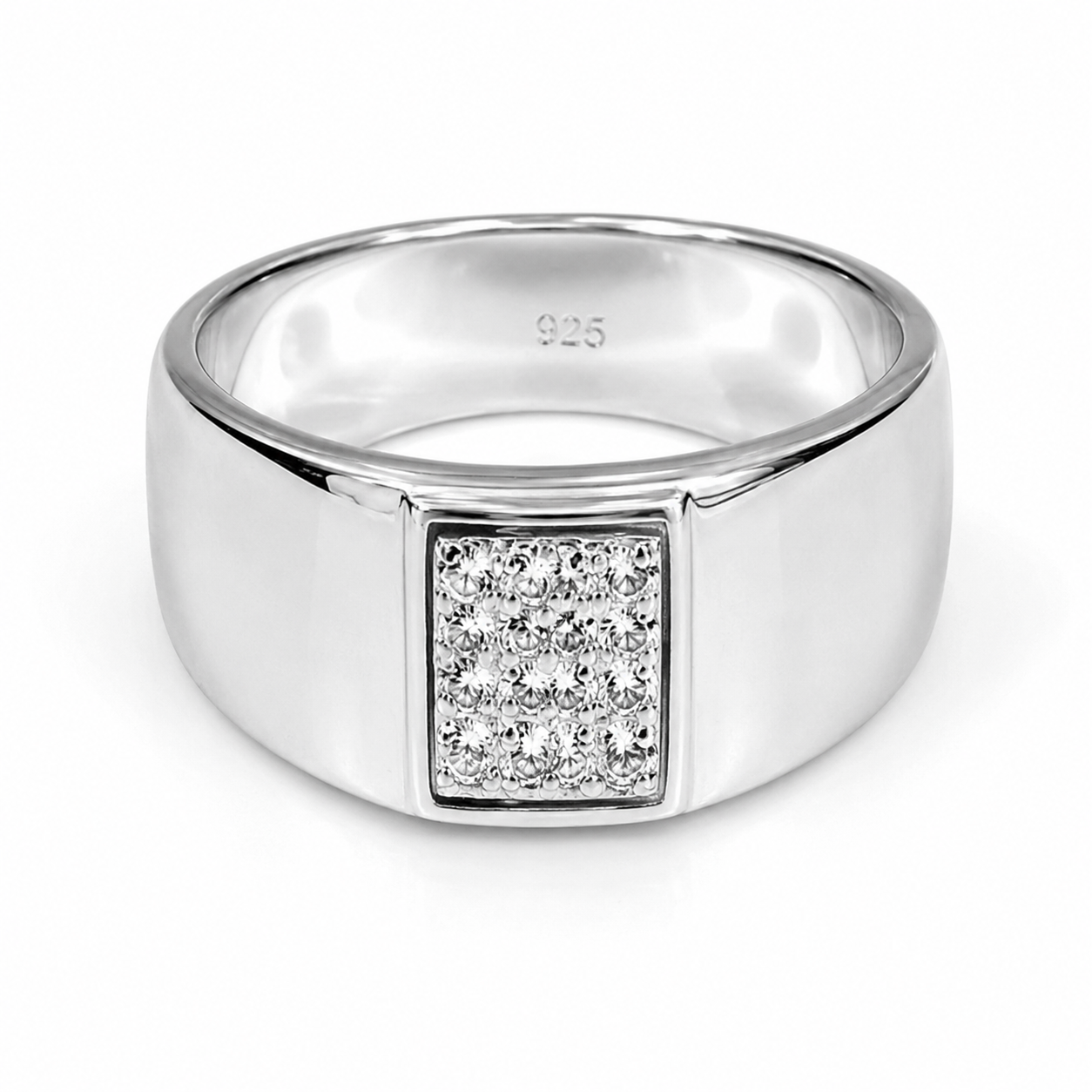 Sterling Silver Wide Band Cubic Zirconia Men’s Ring