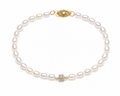 Seed Pearl & Diamond Flower Bracelet in 9ct Yellow Gold