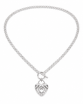 Large Filigree Heart Double Chain T-Bar Necklace in Sterling Silver