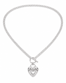 Large Filigree Heart Double Chain T-Bar Necklace in Sterling Silver