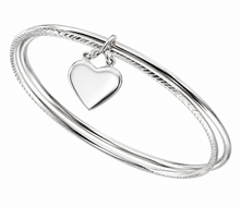 Sterling Silver Diamond-Cut Double Bangle with Heart Charm