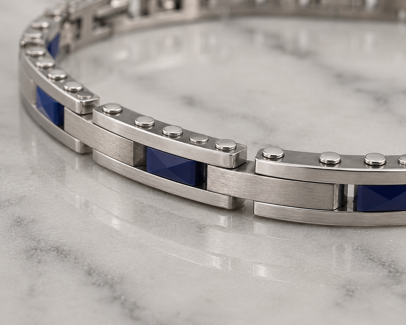 Fred Bennett Stainless Steel & Blue Ceramic Link Bracelet